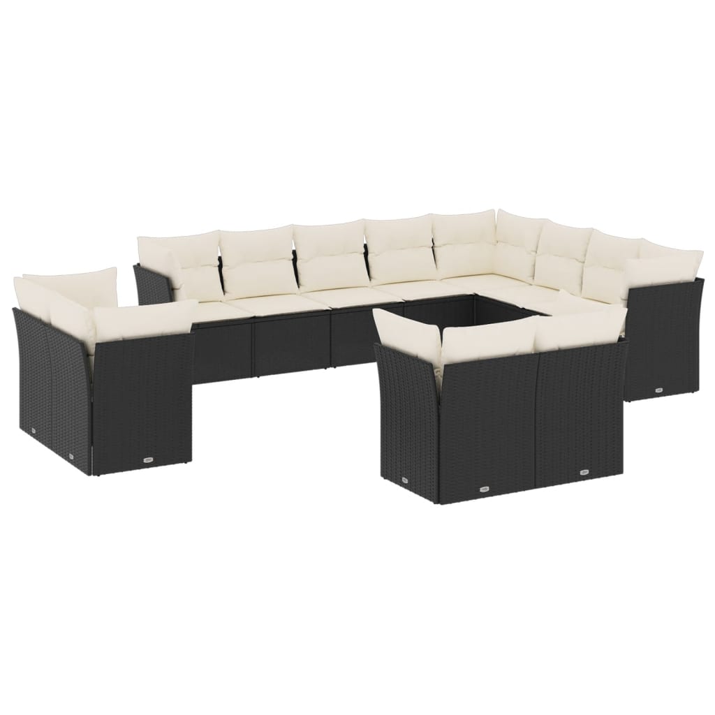 12-dijelni set vrtnih sofa od poliratana s jastucima crni