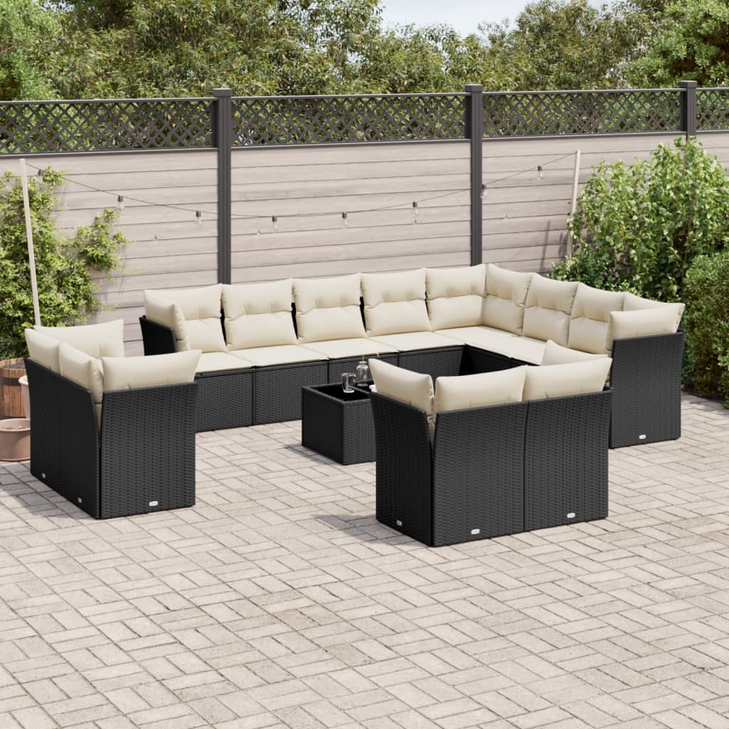 13-dijelni set vrtnih sofa s jastucima poliratan crni