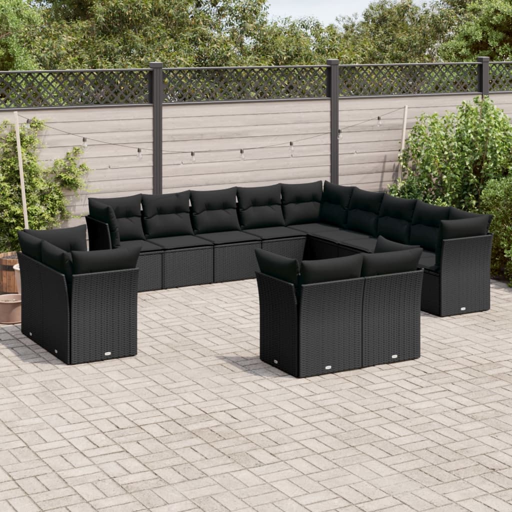 13-dijelni set vrtnih sofa s jastucima poliratan crni