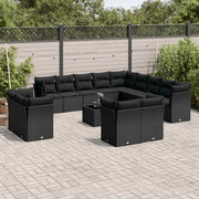 14-dijelni set vrtnih sofa s jastucima poliratan crni Crna