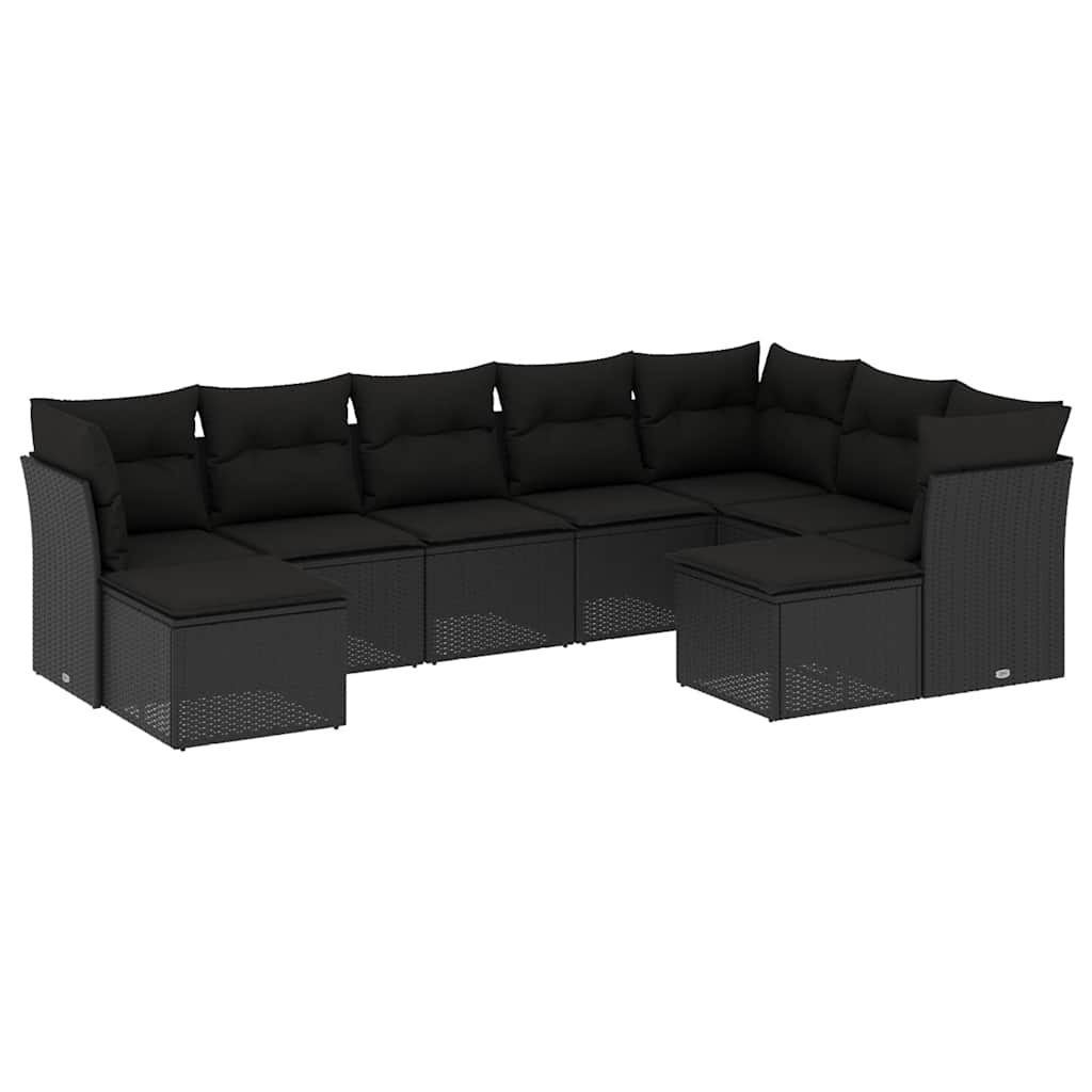 9-dijelni set vrtnih sofa s jastucima crni od poliratana
