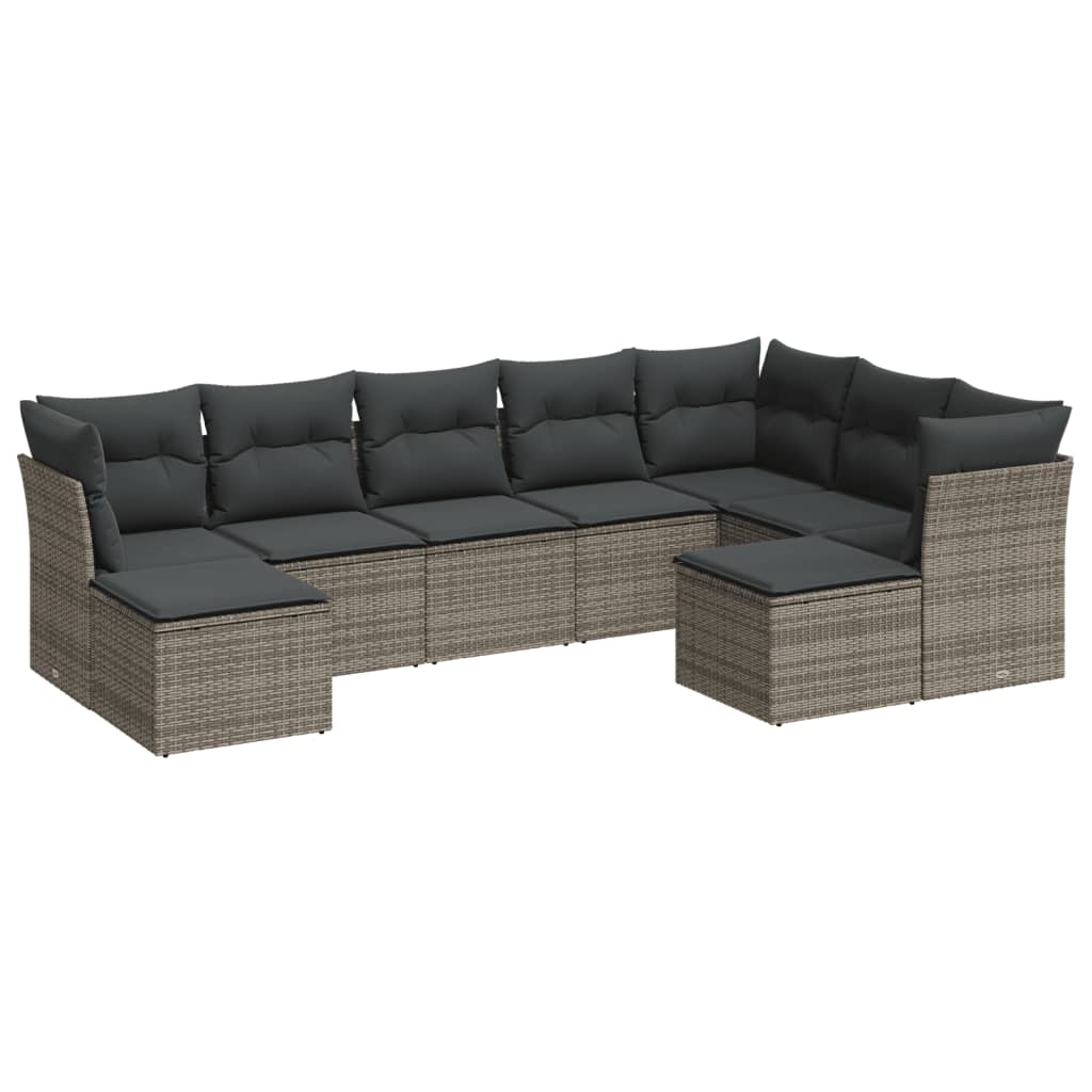 9-dijelni set vrtnih sofa od poliratana s jastucima sivi