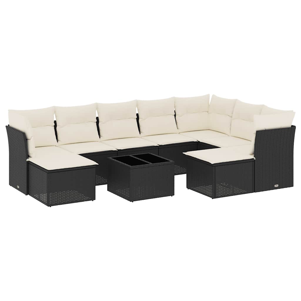 10-dijelni set vrtnih sofa s jastucima crni od poliratana