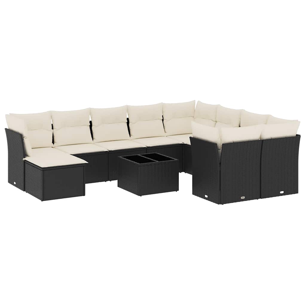 11-dijelni set vrtnih sofa od poliratana s jastucima crni