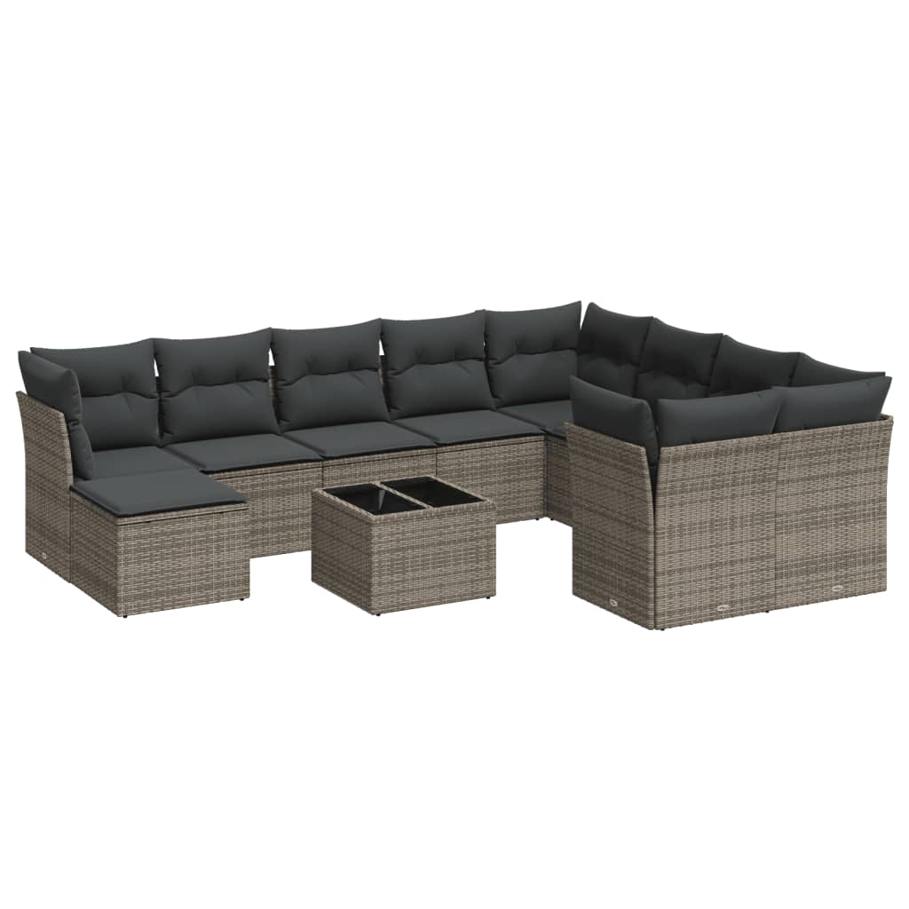 11-dijelni set vrtnih sofa od poliratana s jastucima sivi