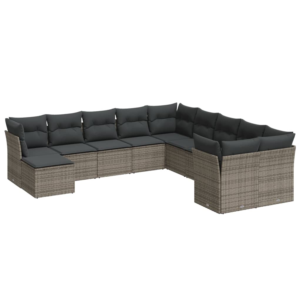 11-dijelni set vrtnih sofa od poliratana s jastucima sivi