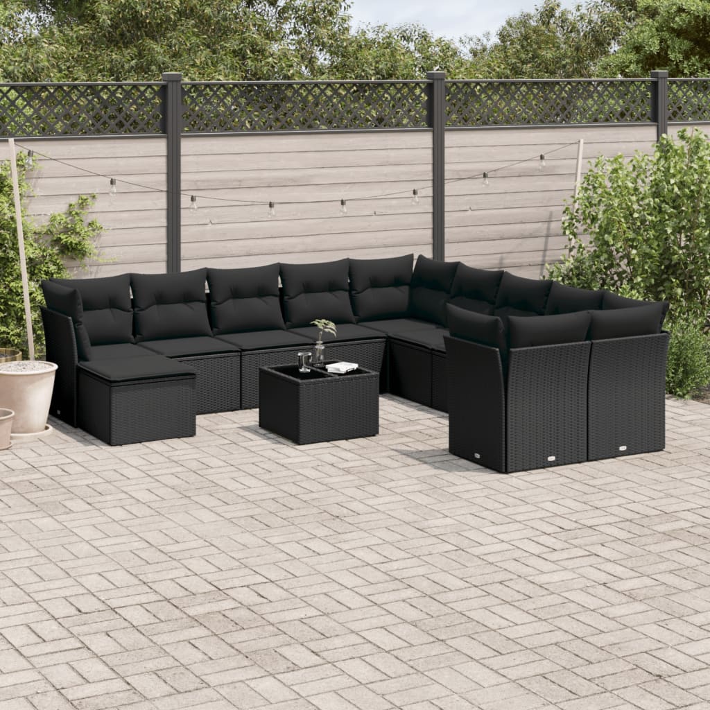 12-dijelni set vrtnih sofa od poliratana s jastucima crni