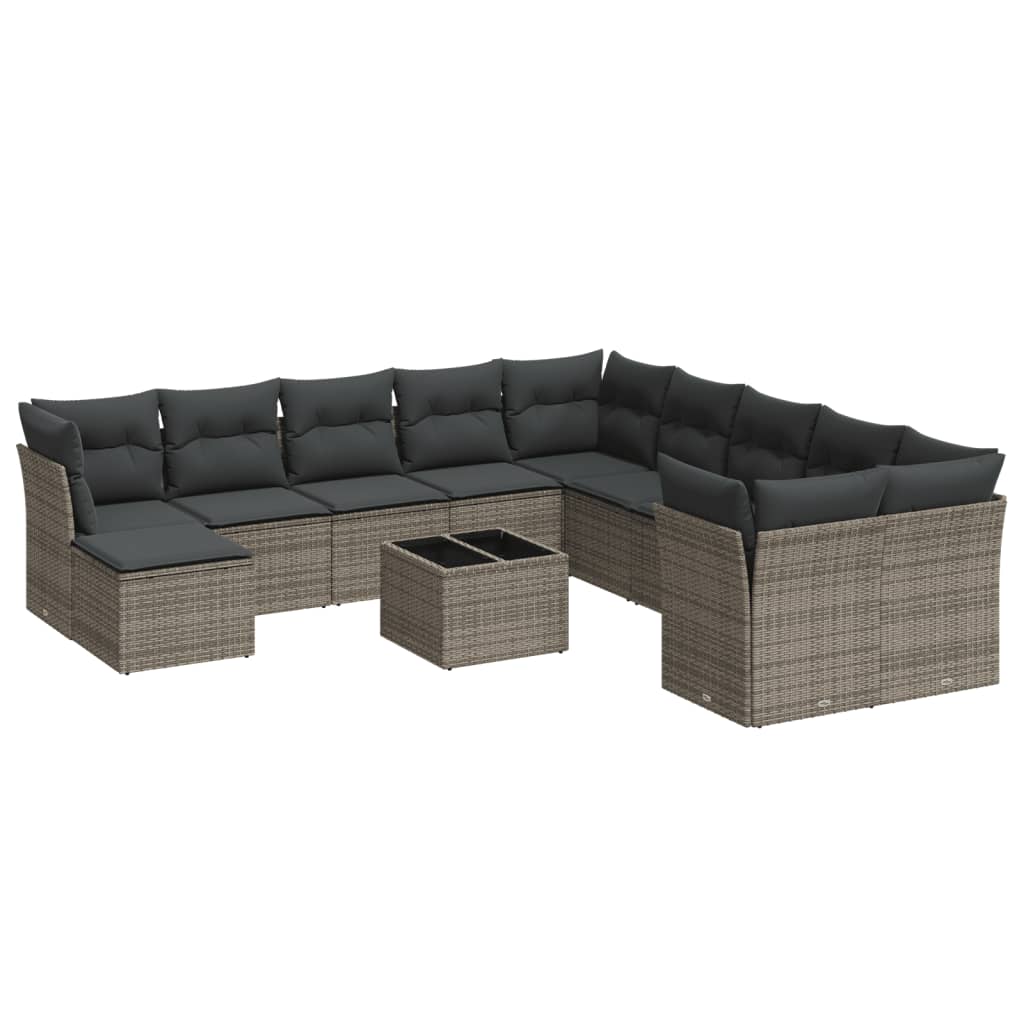 12-dijelni set vrtnih sofa od poliratana s jastucima sivi
