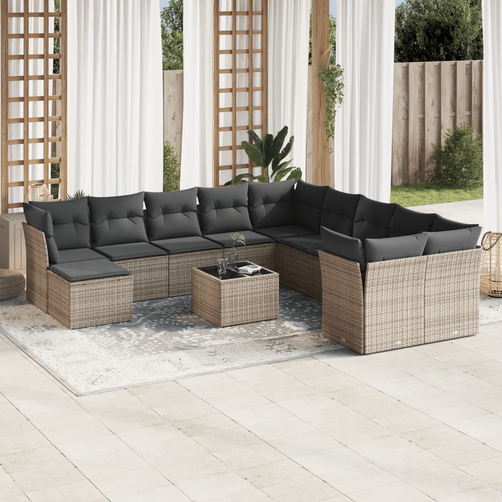 12-dijelni set vrtnih sofa od poliratana s jastucima sivi