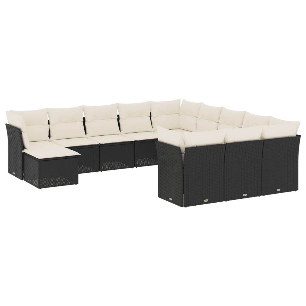 12-dijelni set vrtnih sofa od poliratana s jastucima crni