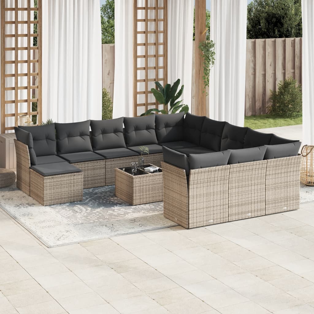 13-dijelni set vrtnih sofa od poliratana s jastucima sivi