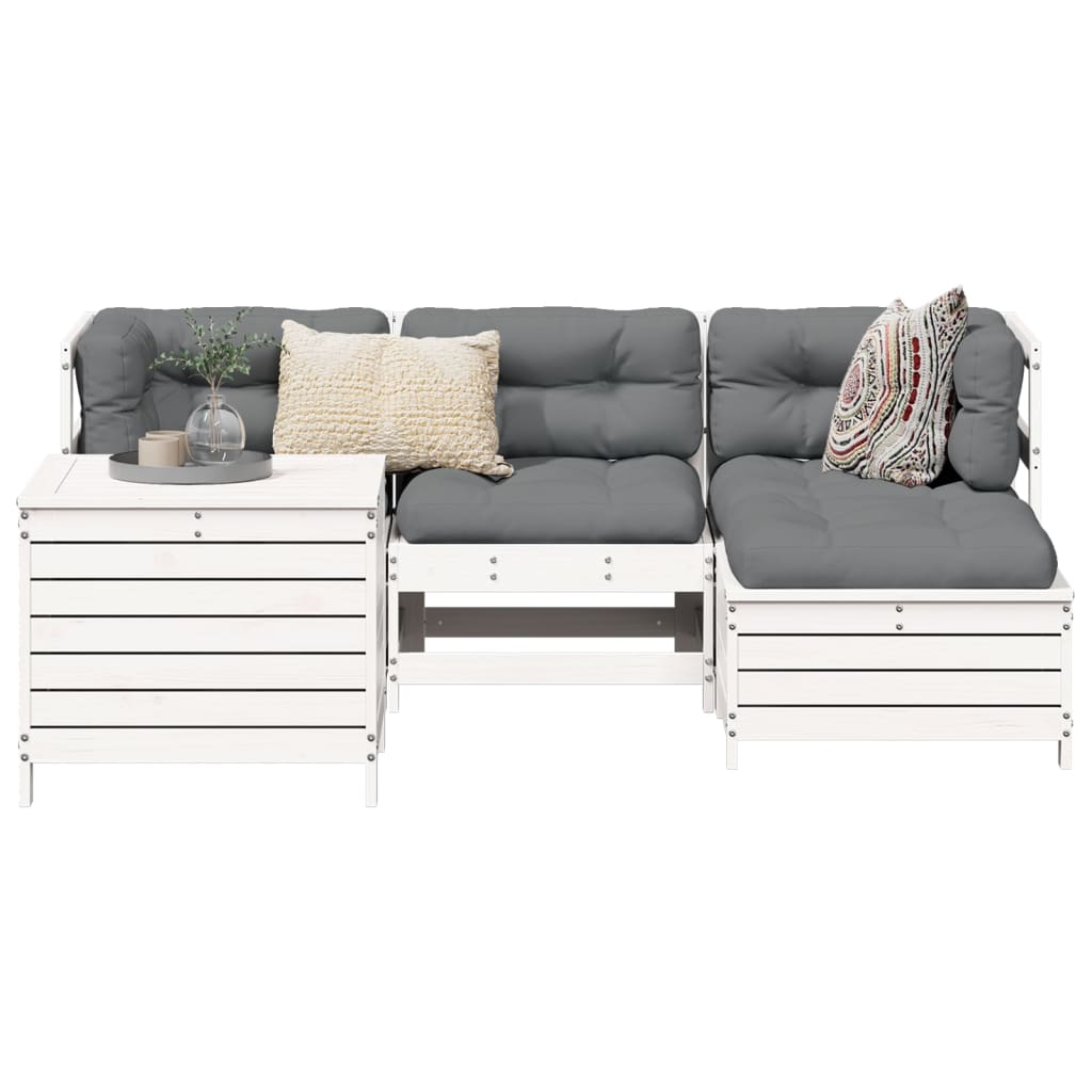 5-dijelni set vrtnih sofa bijeli od masivne borovine
