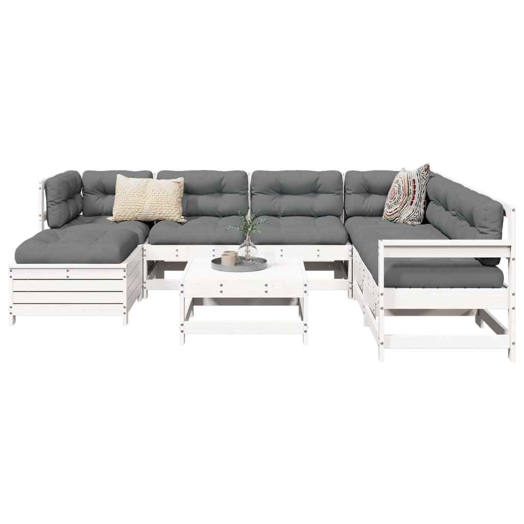 8-dijelni set vrtnih sofa bijeli od masivne borovine
