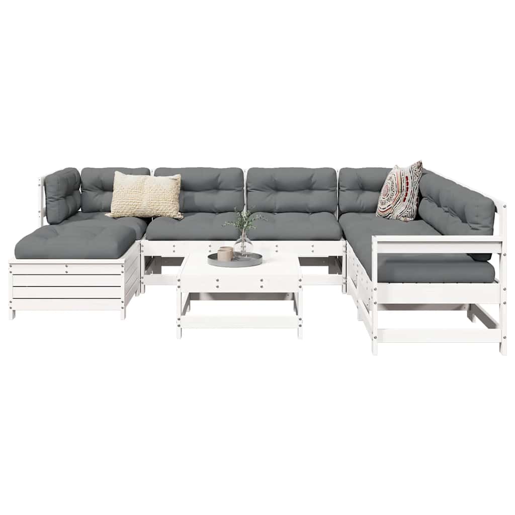 8-dijelni set vrtnih sofa bijeli od masivne borovine