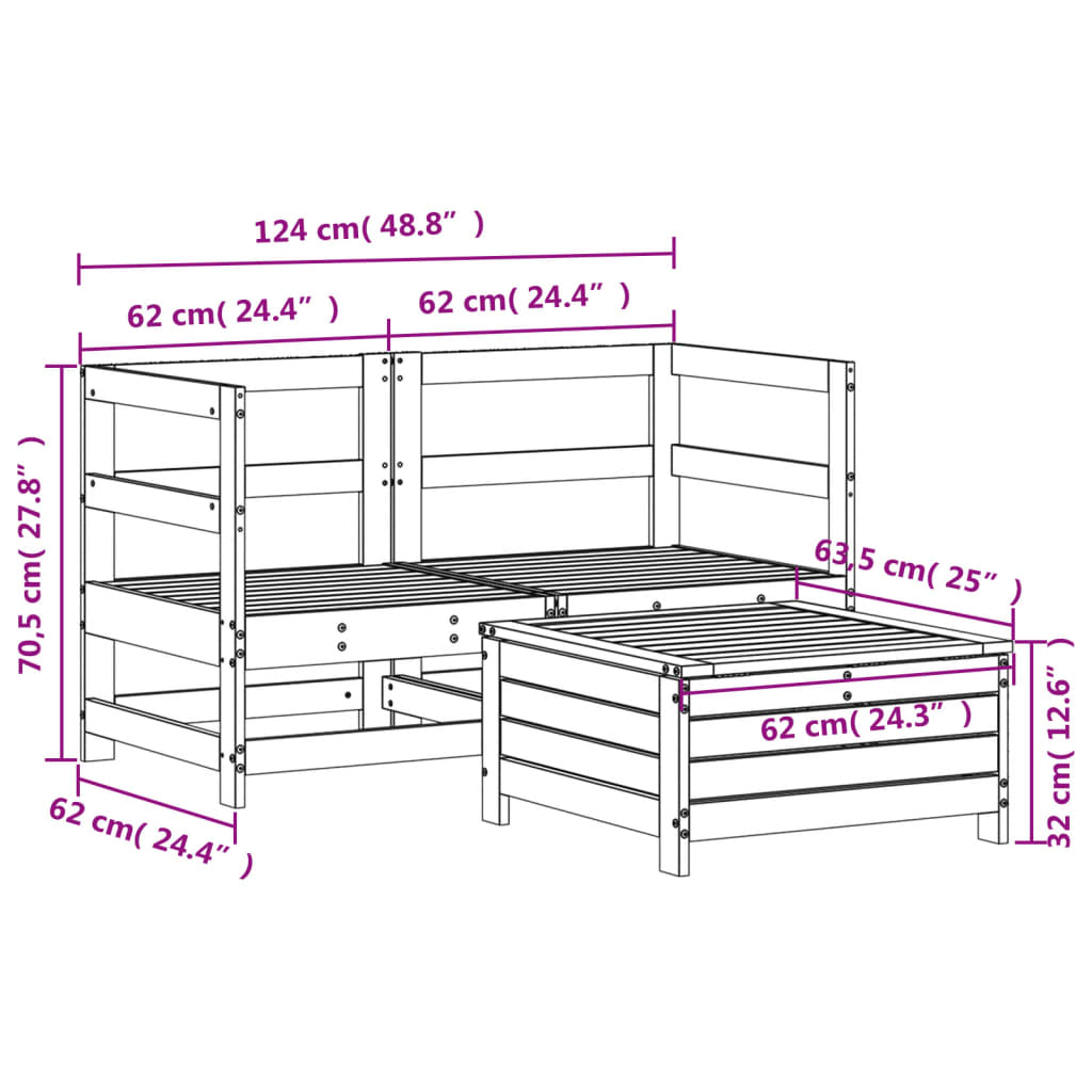 3-dijelni set vrtnih sofa od impregnirane borovine