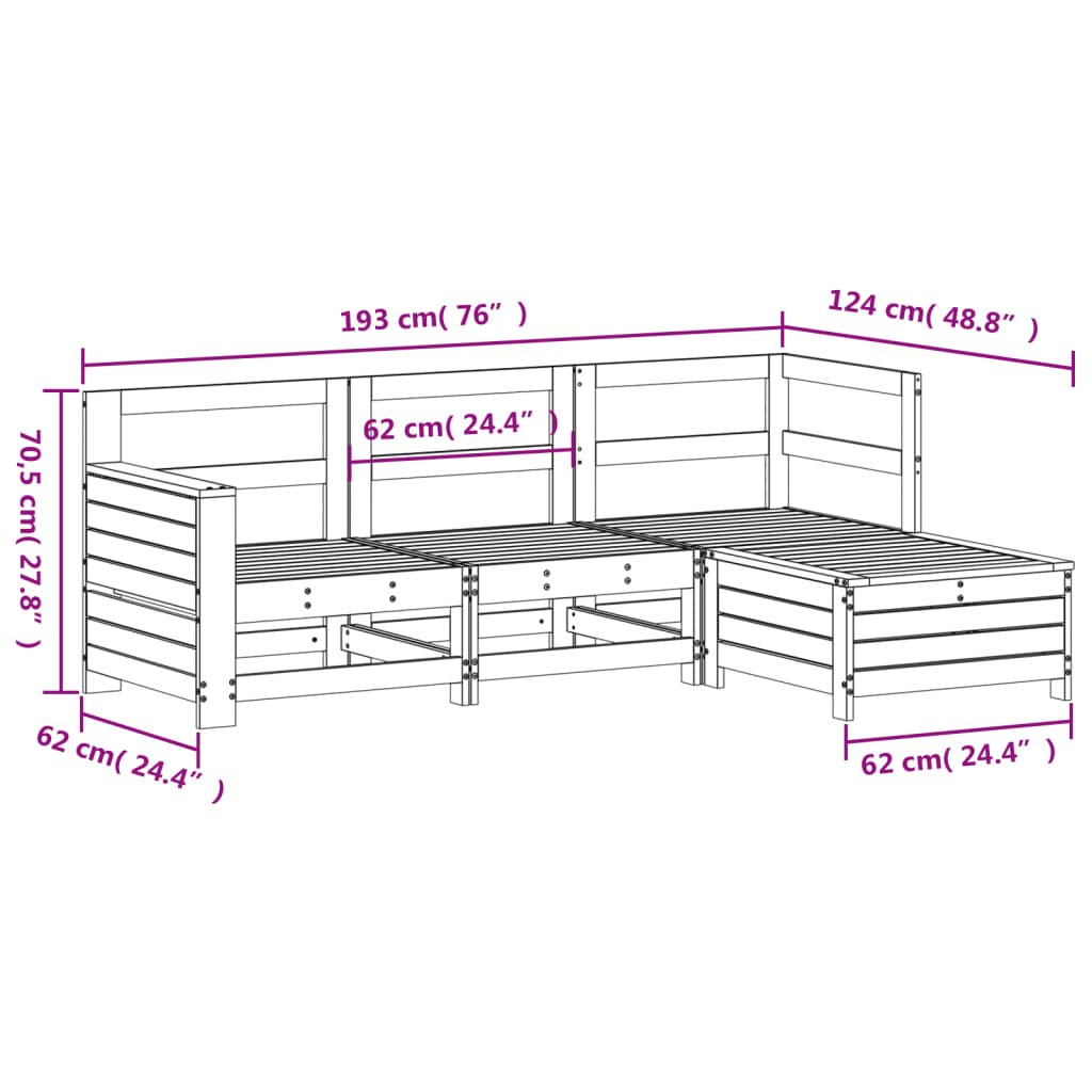 4-dijelni set vrtnih sofa od impregnirane borovine