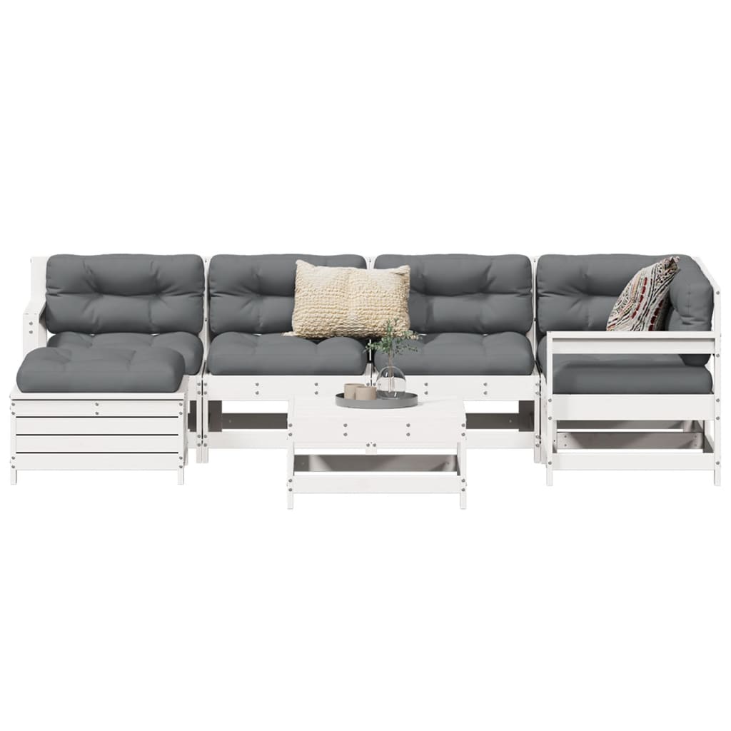 7-dijelni set vrtnih sofa bijeli od masivne borovine