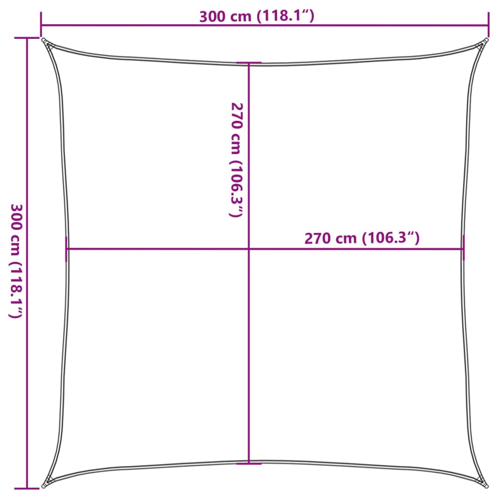 Jedro za zaštitu od sunca 160 g/m² kvadratno pijeska 3x3 m HDPE