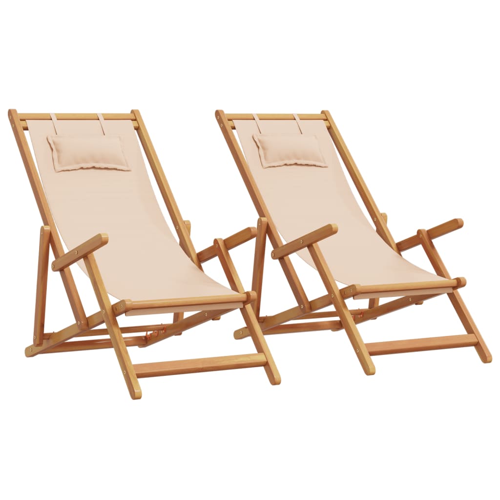 Sklopive stolice za plažu 2 kom od tkanine i masivnog drva bež