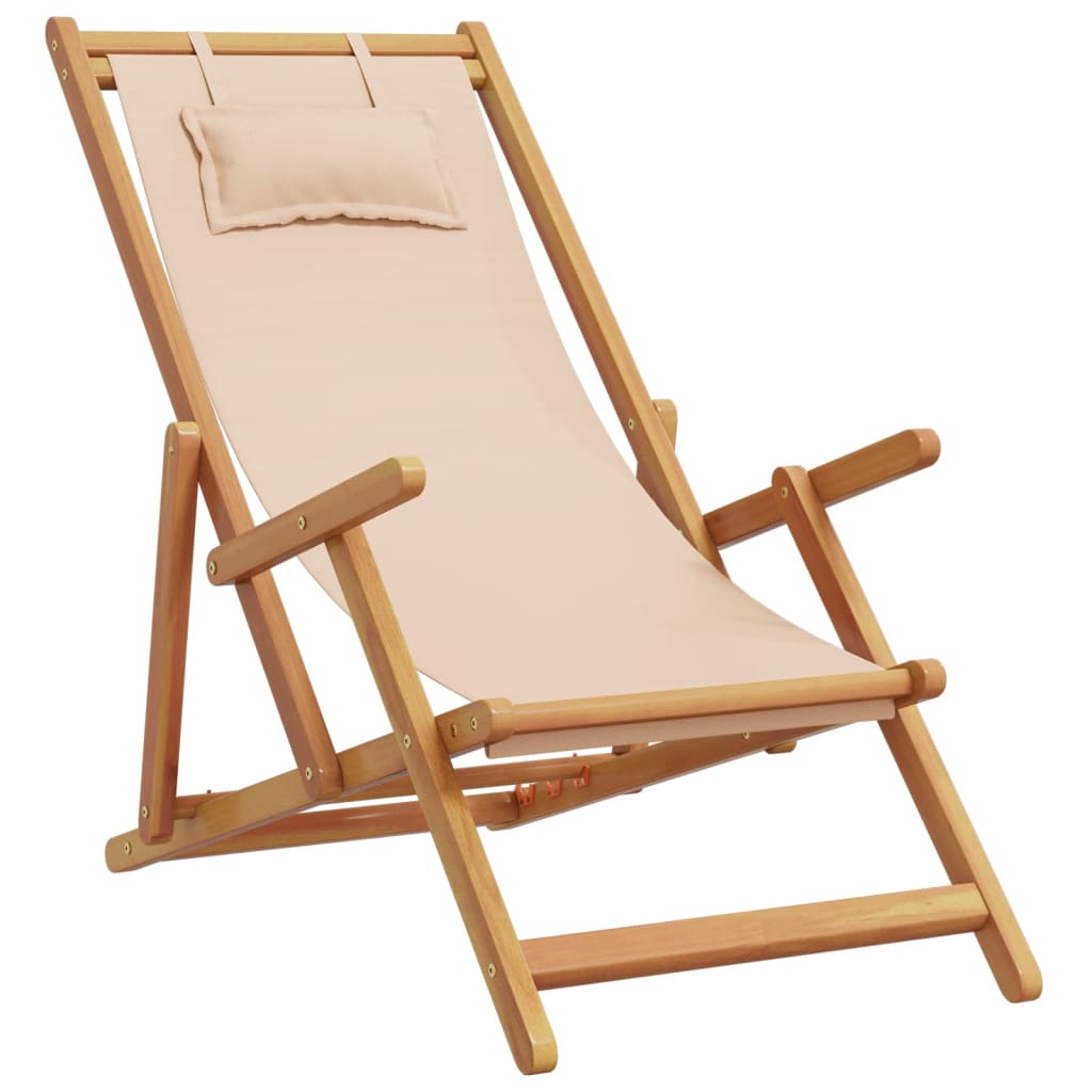 Sklopive stolice za plažu 2 kom od tkanine i masivnog drva bež