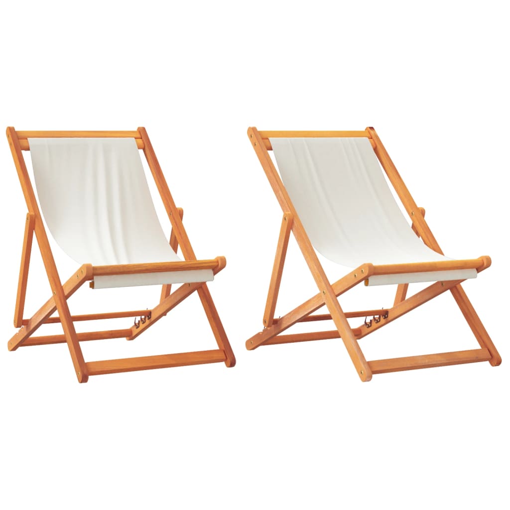 Sklopive stolice za plažu 2 kom krem bijele od tkanine