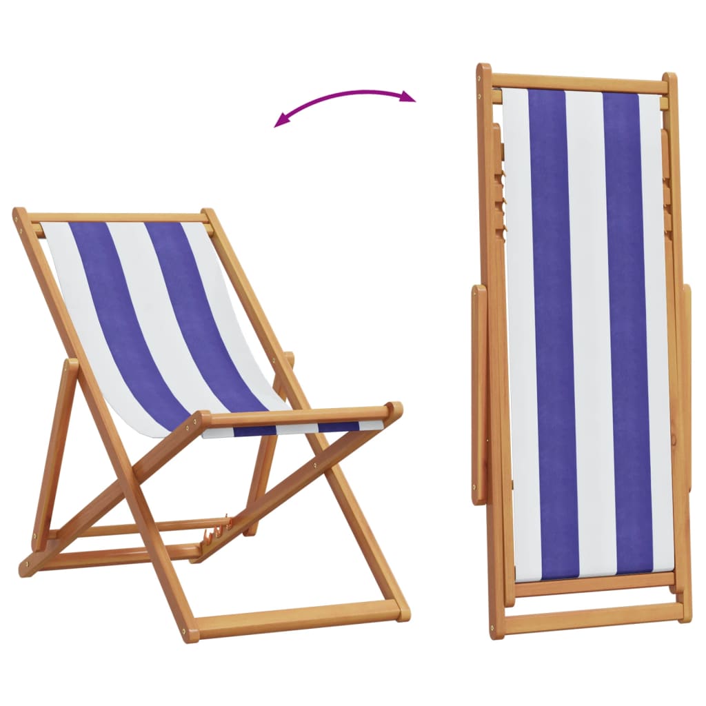 Sklopive stolice plažu 2kom tkanine i masivno drvo plavi-bijela