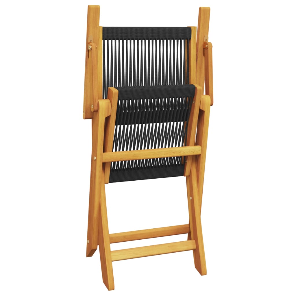 Sklopive vrtne stolice 8 kom crni i masivno bagremovo drvo