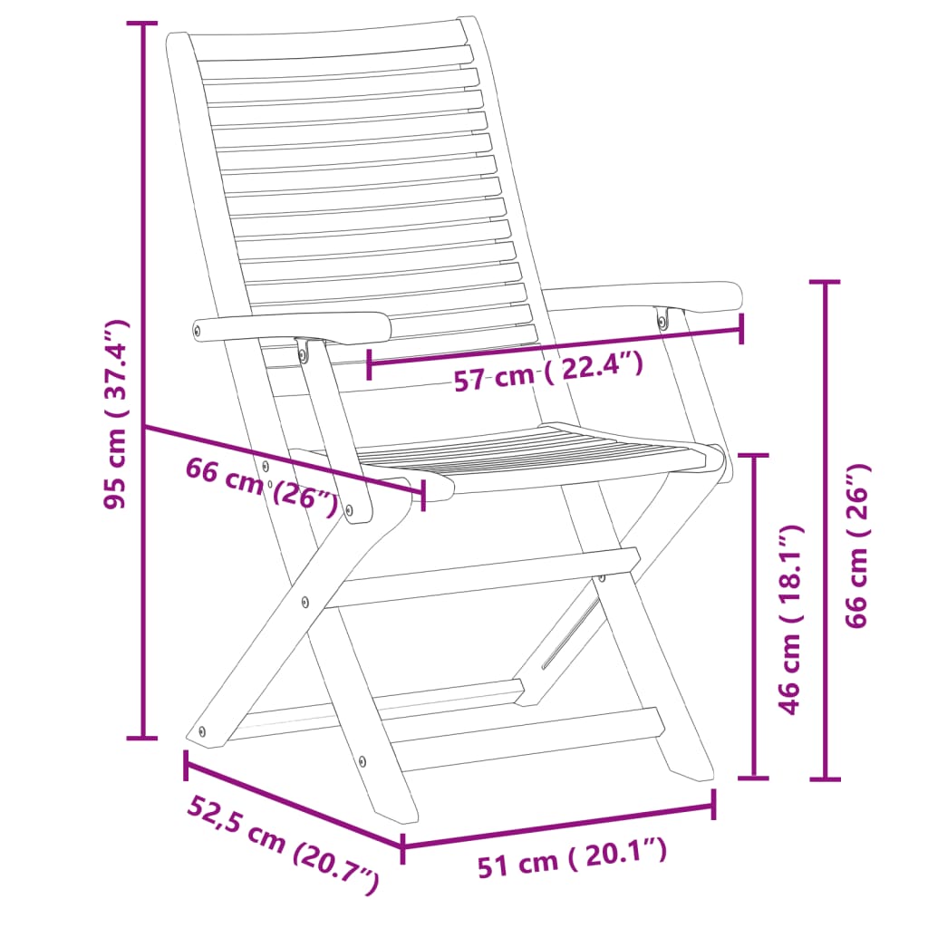 Sklopive vrtne stolice 8 kom 57x66x95 cm od drva bagrema