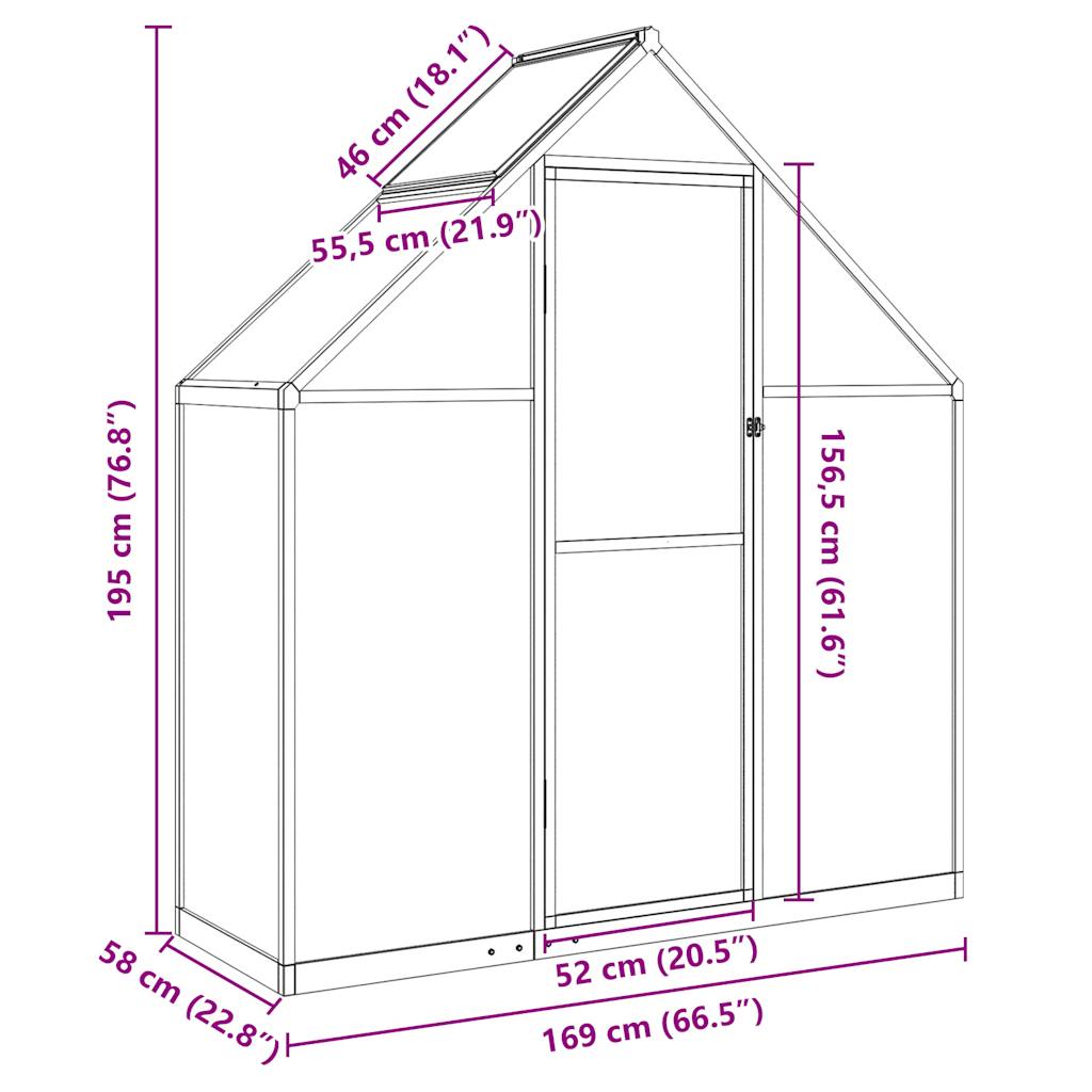 Staklenik s okvirom srebrni 169 x 58 x 195 cm aluminijski
