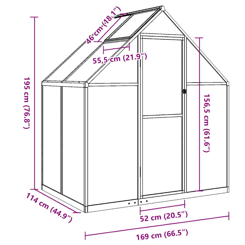 Staklenik s okvirom antracit 169 x 114 x 195 cm aluminijski
