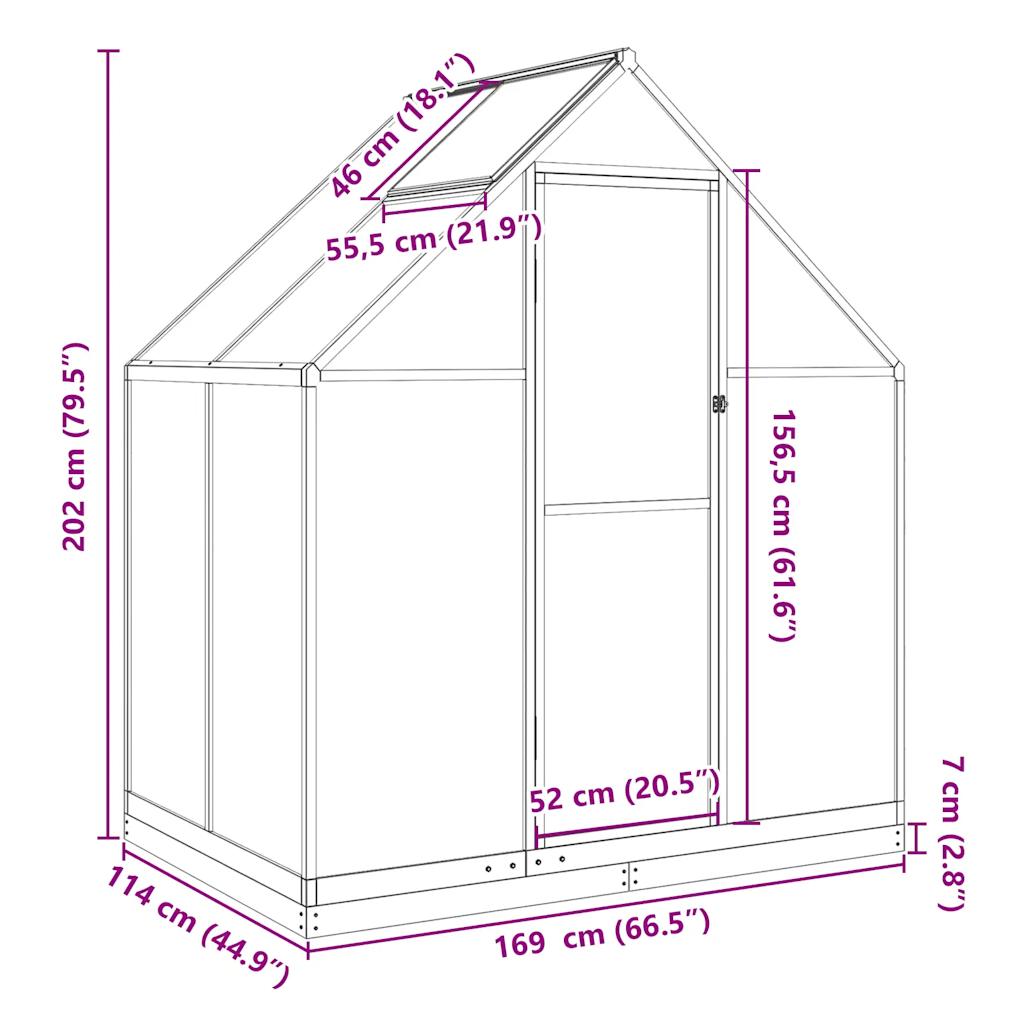 Staklenik s okvirom zeleni 169 x 114 x 202 cm aluminijski