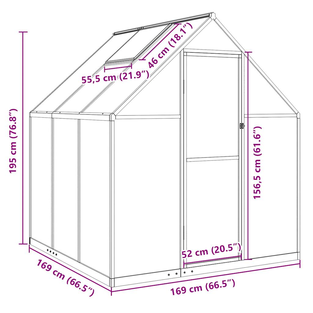 Staklenik s okvirom zeleni 169 x 169 x 195 cm aluminijski