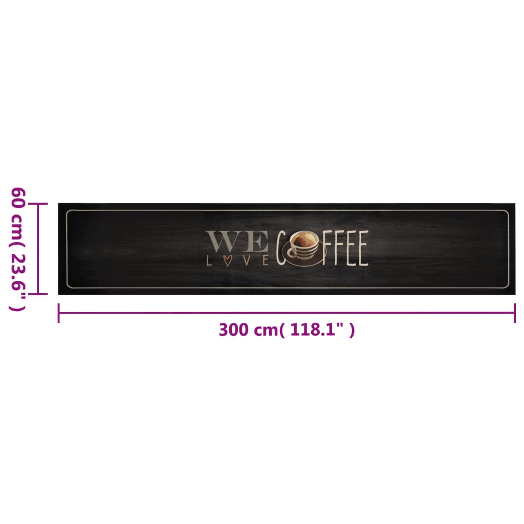 Kuhinjski tepih perivi s natpisom Coffee 60x300 cm baršunasti