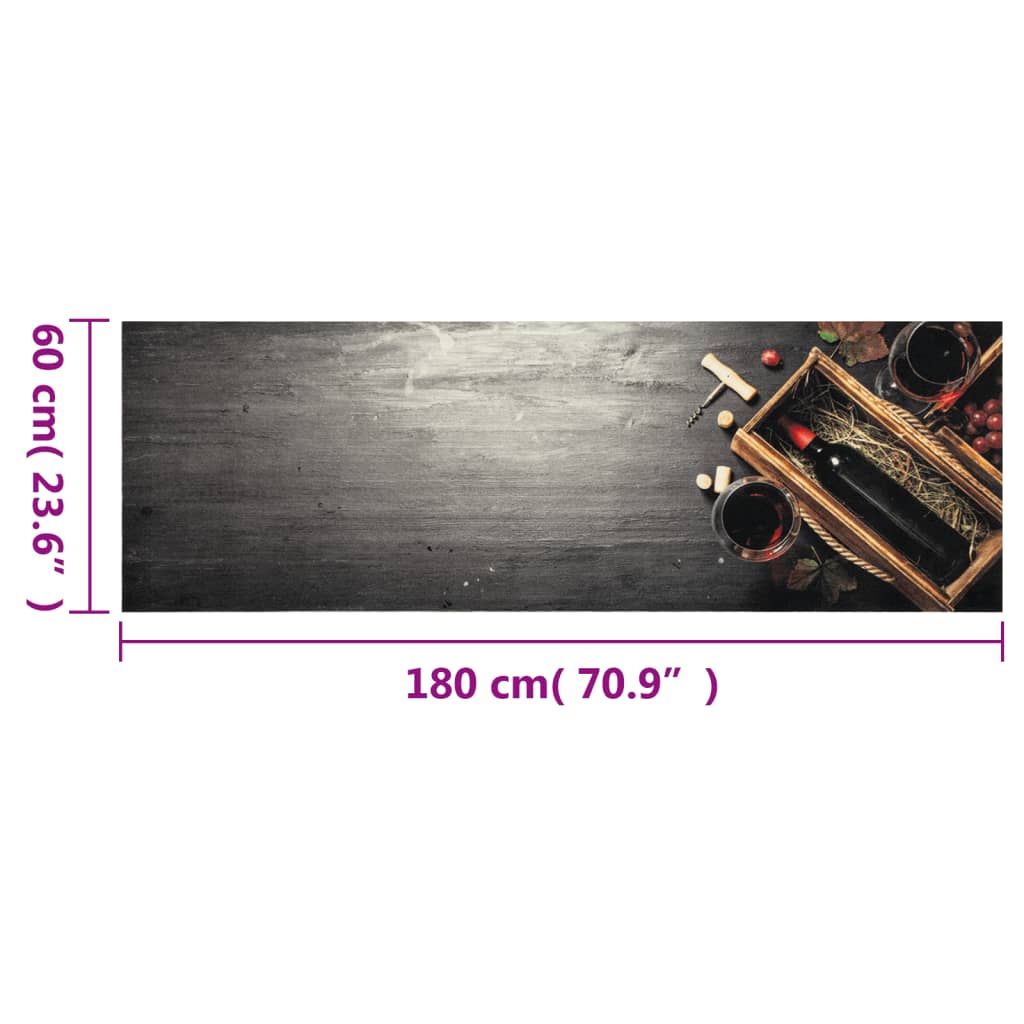 Kuhinjski tepih perivi s uzorkom boce vina 60x180 cm baršunasti