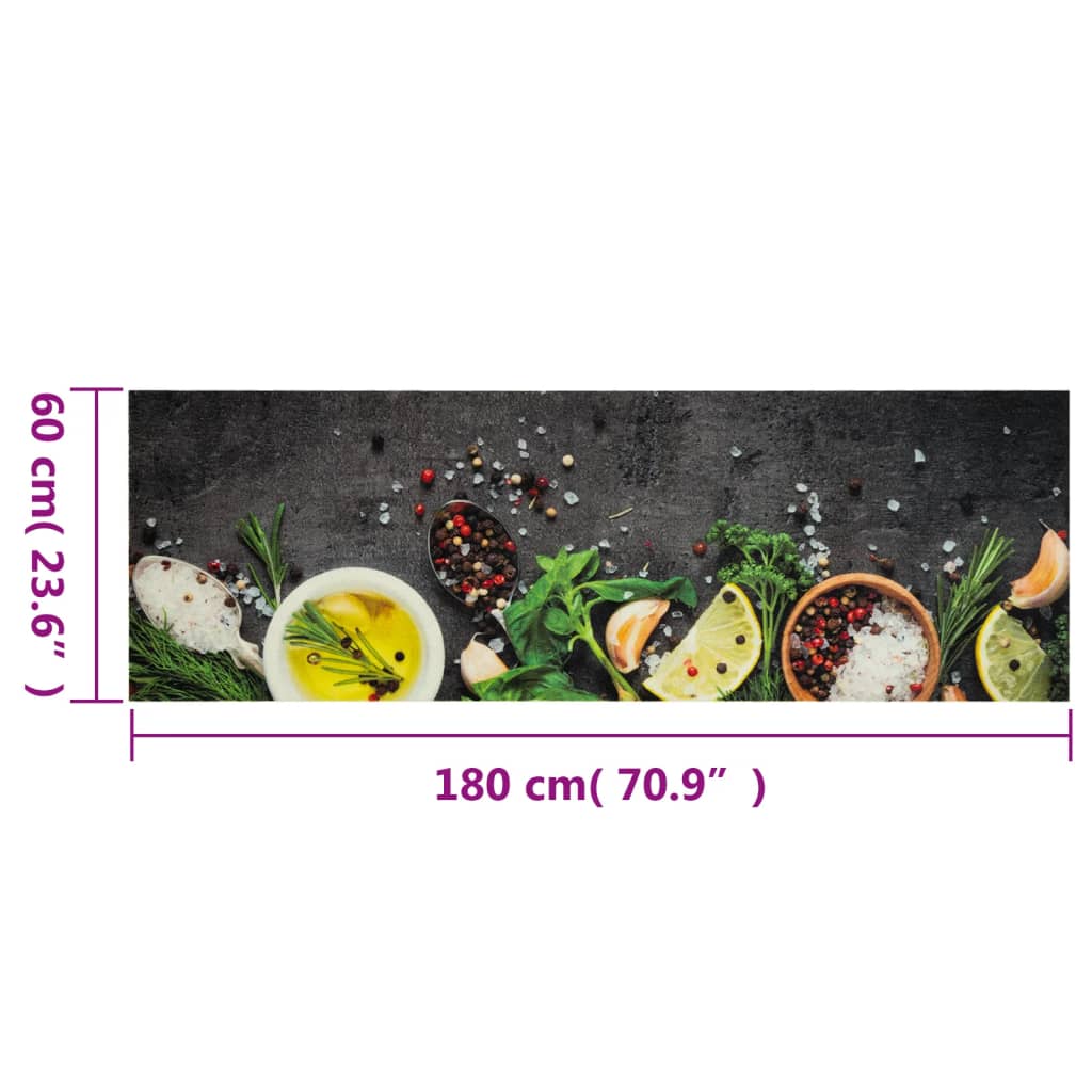 Kuhinjski tepih perivi s uzorkom začina 60 x 180 cm baršunasti