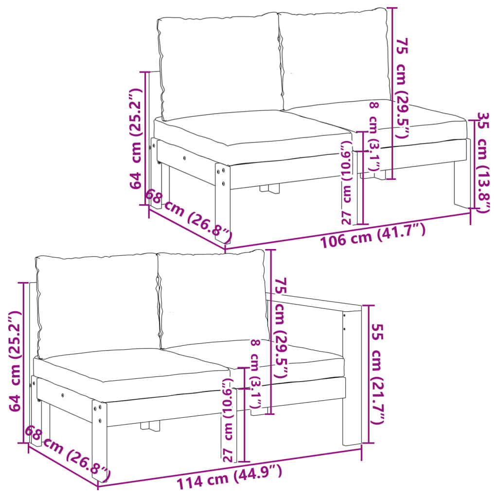 6-dijelna set vrtnih sofa s jastucima masivno bagremovo drvo