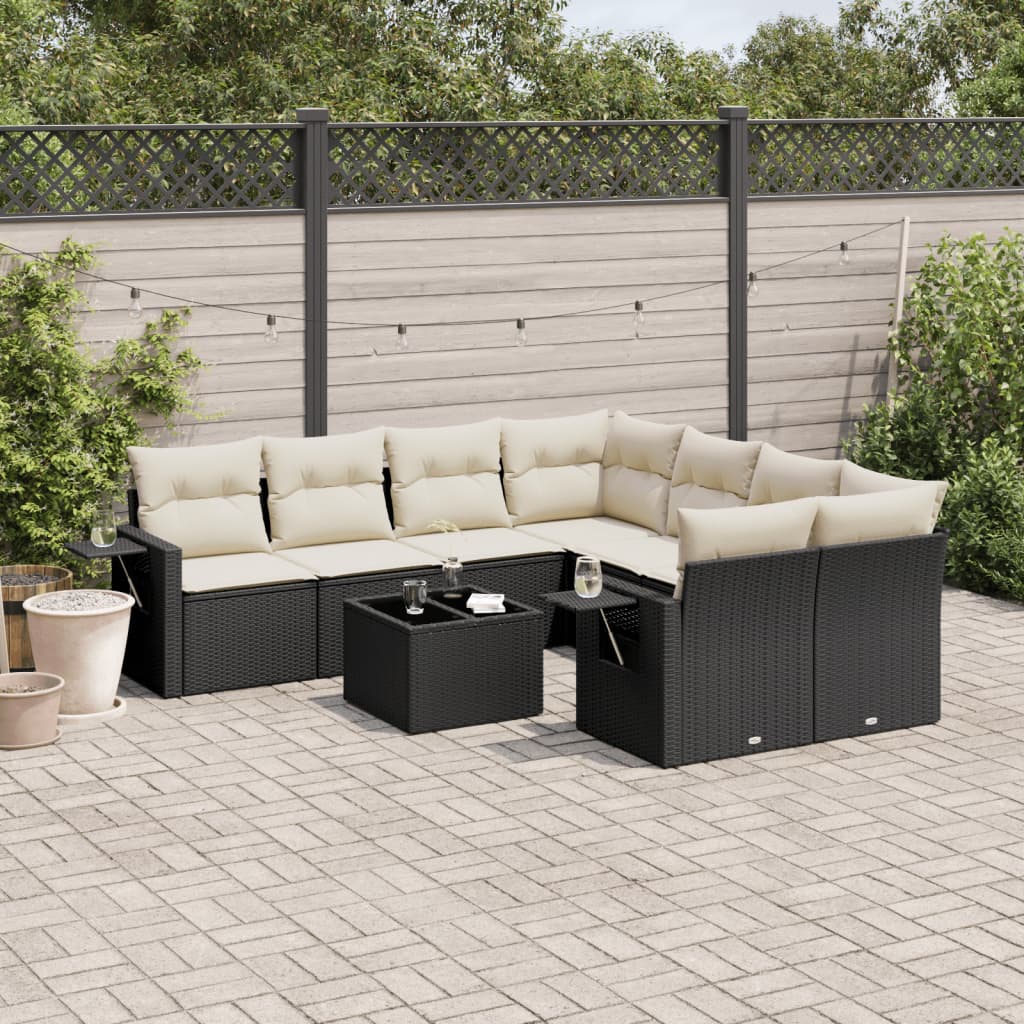 9-dijelni set vrtnih sofa s jastucima crni od poliratana