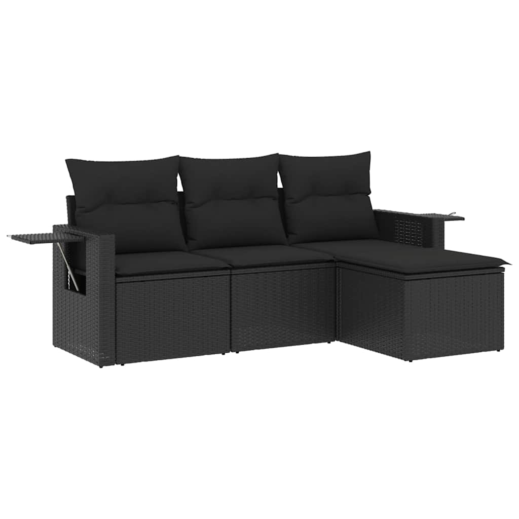 4-dijelni set vrtnih sofa od poliratana s jastucima crni