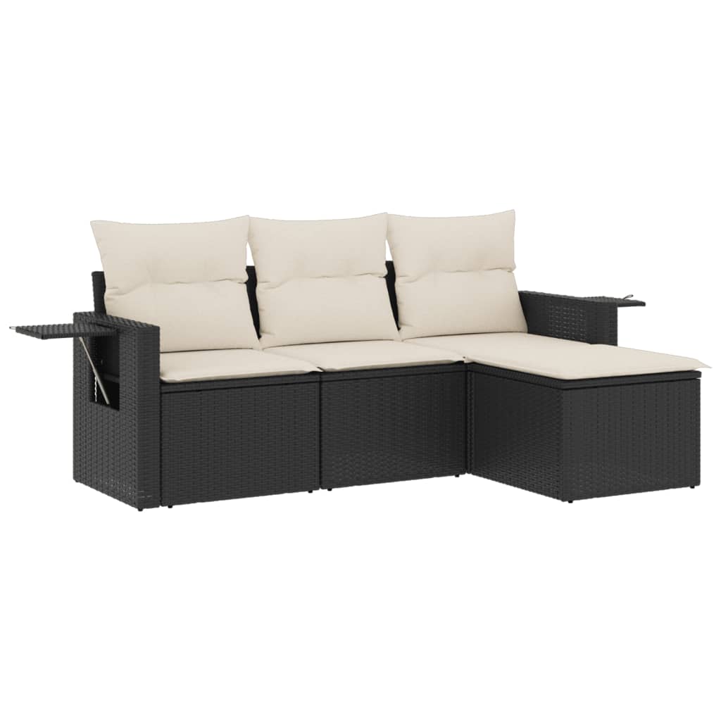 4-dijelni set vrtnih sofa od poliratana s jastucima crni