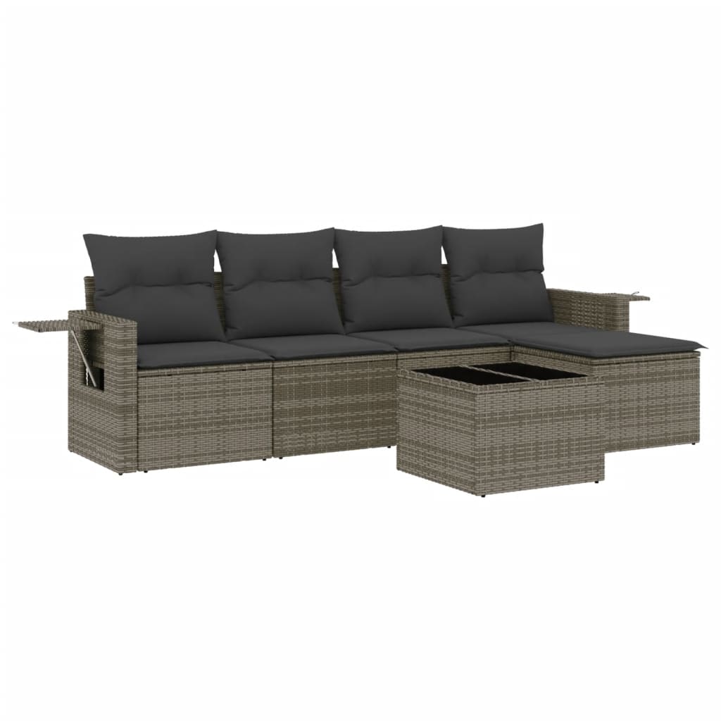 6-dijelni set vrtnih sofa od poliratana s jastucima sivi