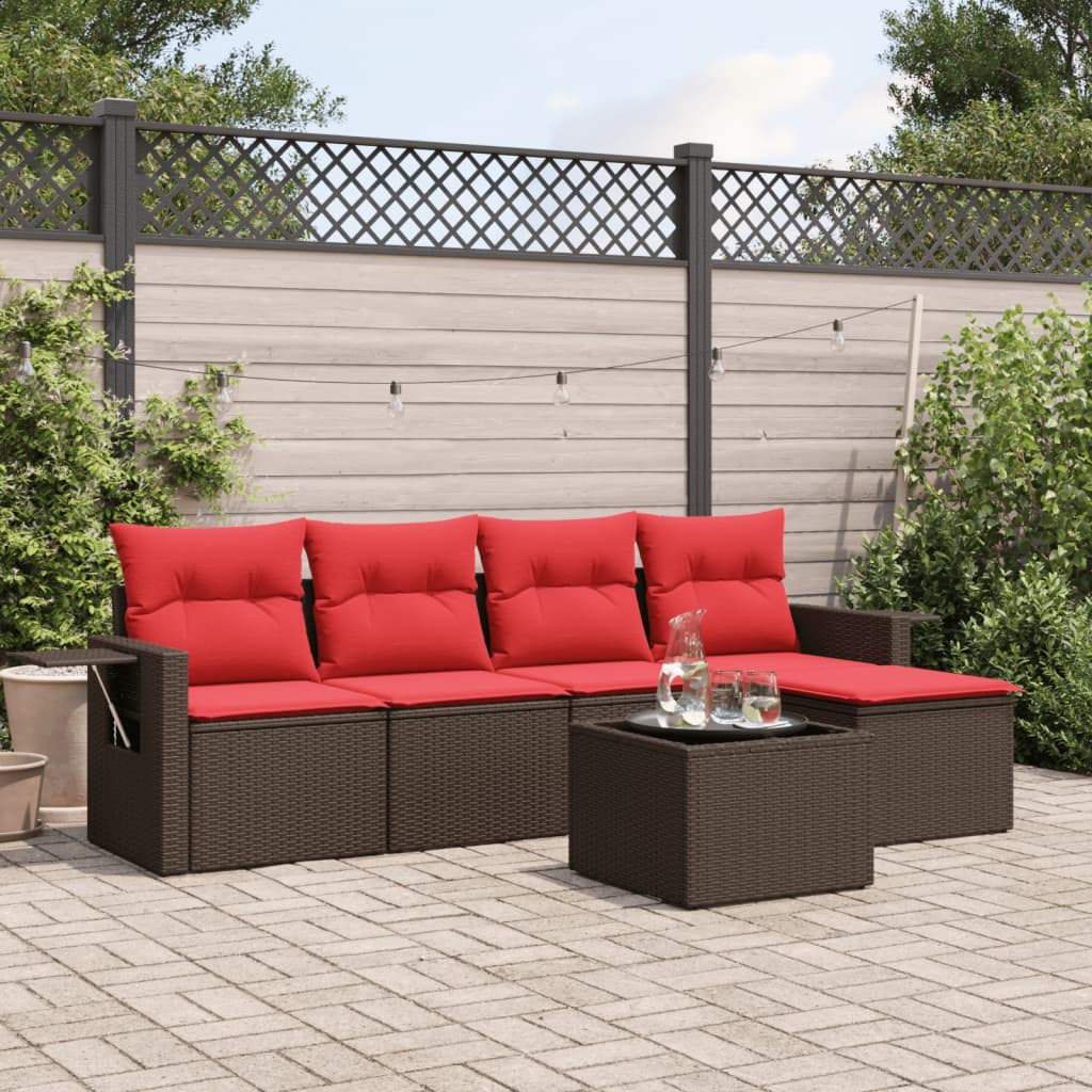 Vrtni set od 6 dijelova s jastucima, smeđi poliratan