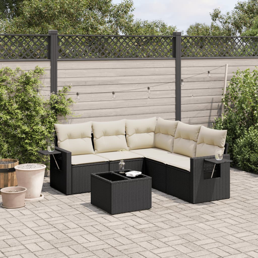 6-dijelni set vrtnih sofa s jastucima crni od poliratana