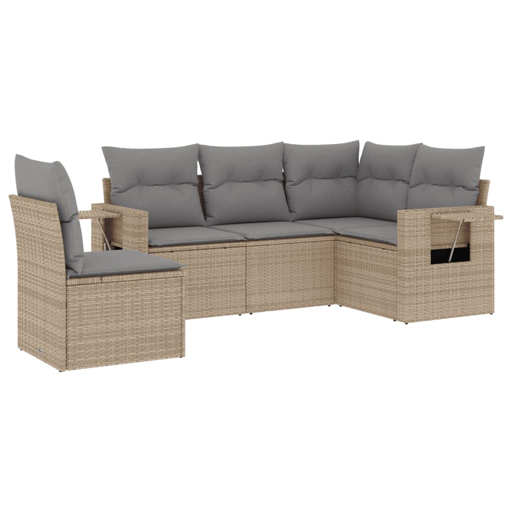 5-dijelni vrtni set sofa s jastucima bež od poliratana