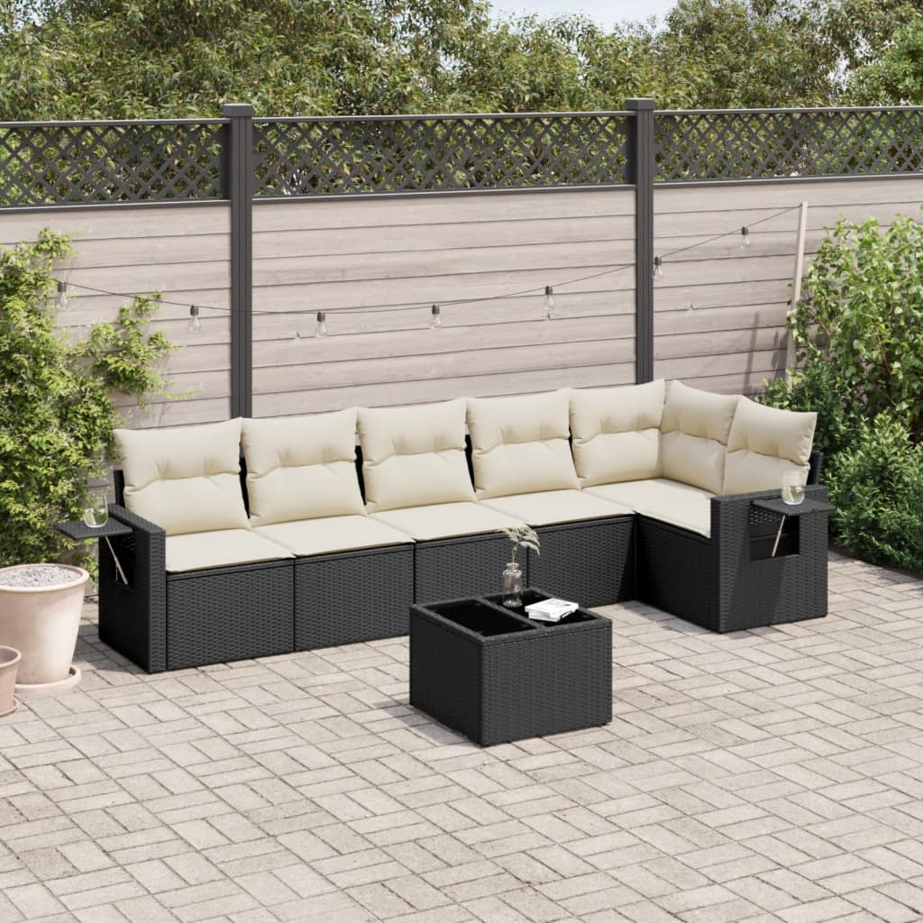 7-dijelni set vrtnih sofa od poliratana s jastucima crni Crna 85 x 62 x 69 cm