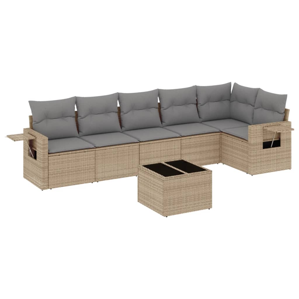 7-dijelni set vrtnih sofa od poliratana s jastucima bež