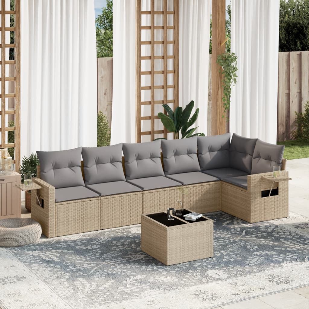 7-dijelni set vrtnih sofa od poliratana s jastucima bež