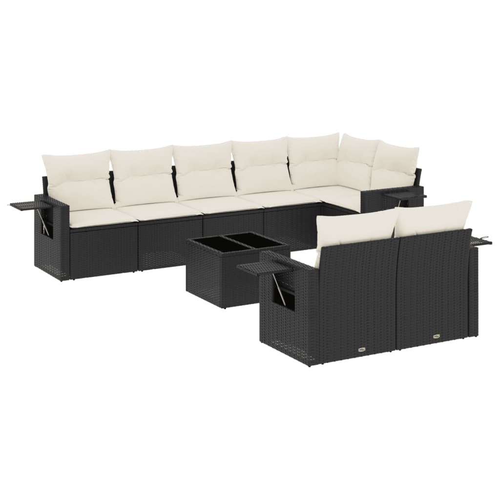 9-dijelni set vrtnih sofa s jastucima crni od poliratana Crna 85 x 62 x 69 cm
