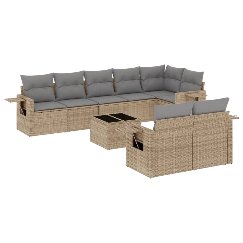 9-dijelni set vrtnih sofa s jastucima bež od poliratana