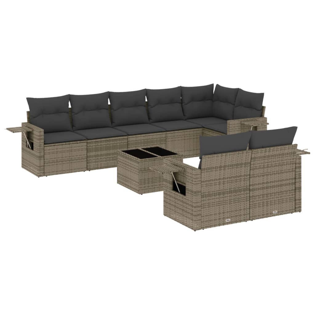 9-dijelni set vrtnih sofa od poliratana s jastucima sivi