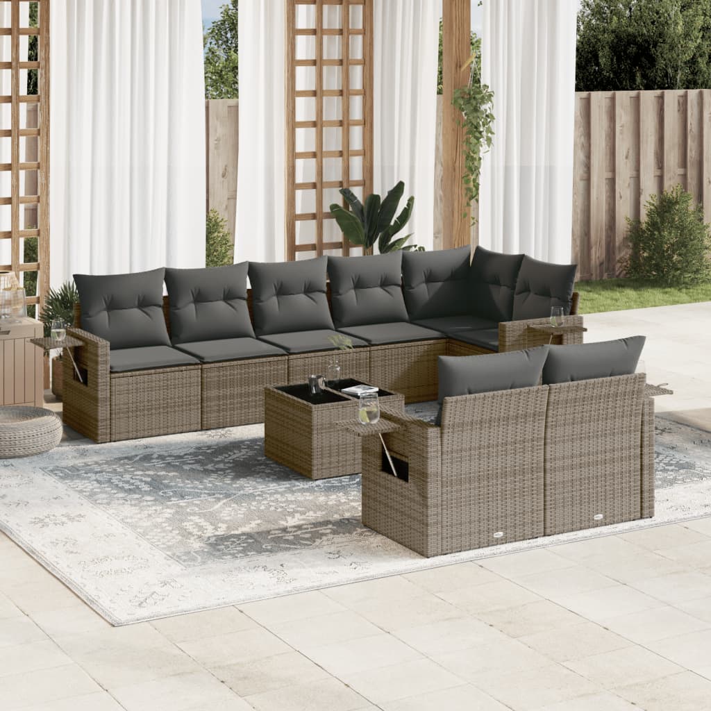 9-dijelni set vrtnih sofa od poliratana s jastucima sivi